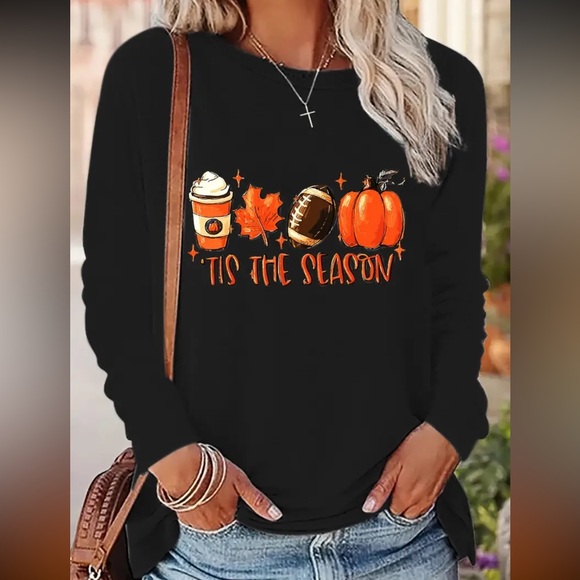 🏈Vibrant Halloween Print Long Sleeve Crew Neck T-Shirt Soft - Picture 8 of 8